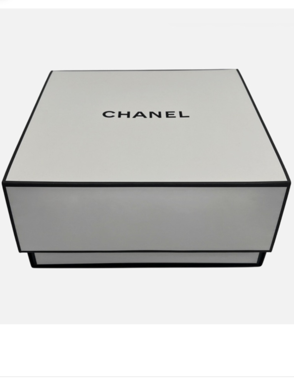 Chanel Gift Storage Box White Black Gold Logo 9 in x 9 in x 4 in AUTHENTIC NEW